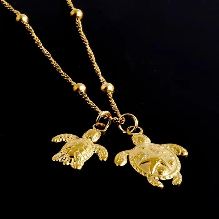 Collier marin en acier inoxydable plaqué or véritable avec perles et pendentifs coquillage, tortue, étoile de mer pour femmes et hommes, bijoux pour occasions spéciales