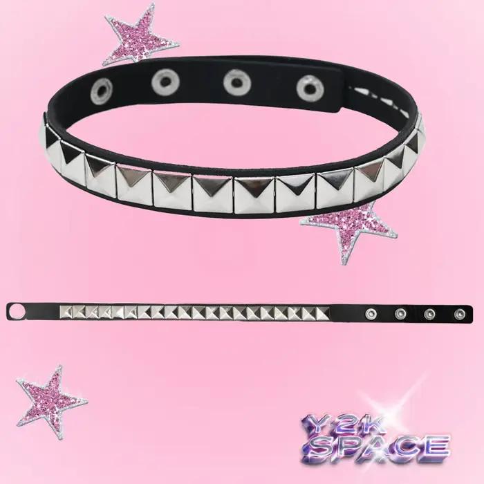 Collier Y2K pour femmes et hommes, collier en cuir, collier punk gothique à rivets, collier anime co