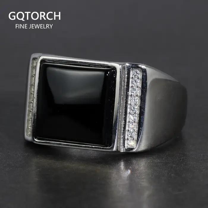 Bague en argent Sterling 925 pour hommes, avec pierre naturelle Onyx carrée noire, bijoux turcs