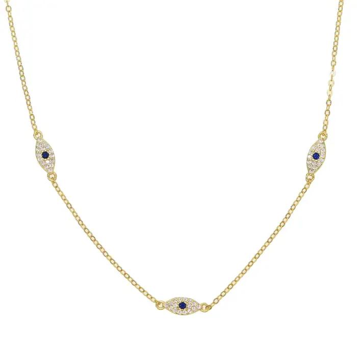 Collier ras du cou délicat en argent fin 2018 avec pendentif œil turc en oxyde de zirconium