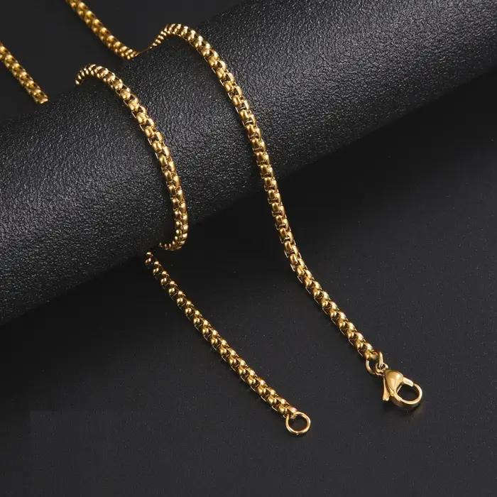 Collier en acier inoxydable Skyrim pour homme et femme avec chaîne de boîte classique et pierres de couleur multiples pour diverses occasions