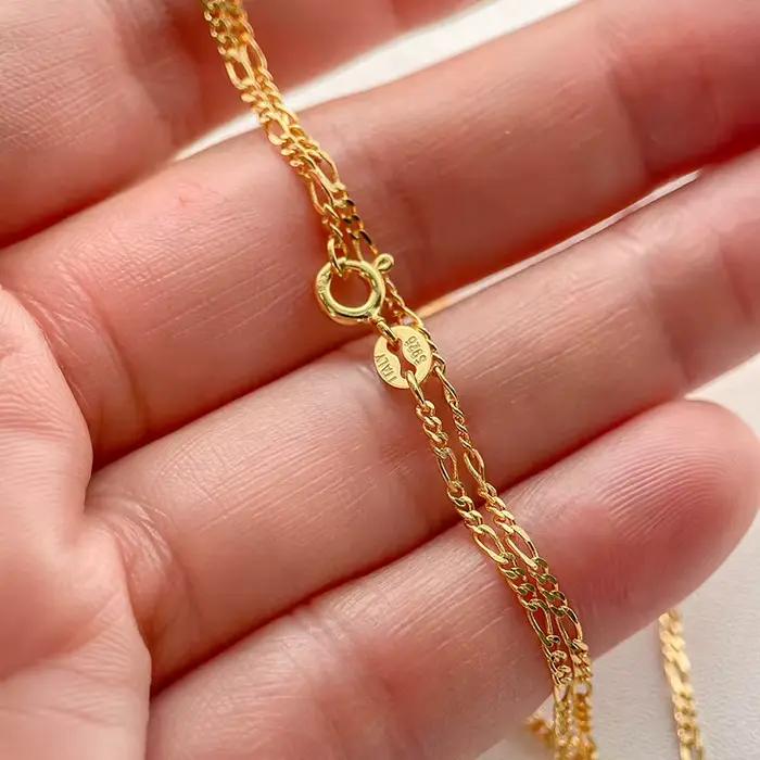 35 cm-80 cm 1.5mm 925 argent Sterling couleur or jaune italie Figaro chaîne Collier femmes bijoux Kolye Collier Collares Ketting