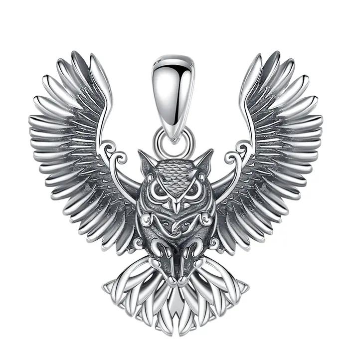 Eudora 925 argent Sterling Cool hibou collier pour femmes homme Vintage Hip Hop hibou amulette pende