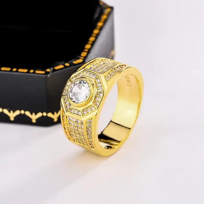 Bague luxueuse en or 18 carats pour hommes, en Zircon AAAA, cadeau d'anniversaire, bijoux pour hommes, bijoux de fête de haute qualité