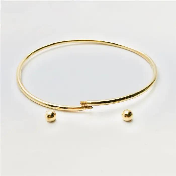 Bracelet jonc flexible en or rempli 14K de 7 pouces avec billes filetées de 2