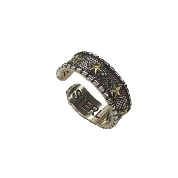 Buyee-Bague ouverte étoile dorée en argent regardé 925 pour homme et femme