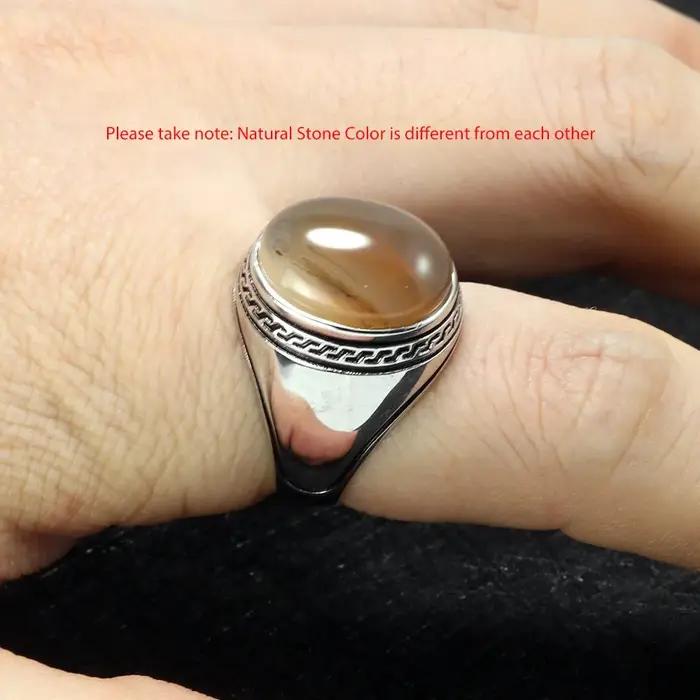Bagues en argent garanti s925 pour hommes, bague turque au Design Simple avec pierres, forme ovale m