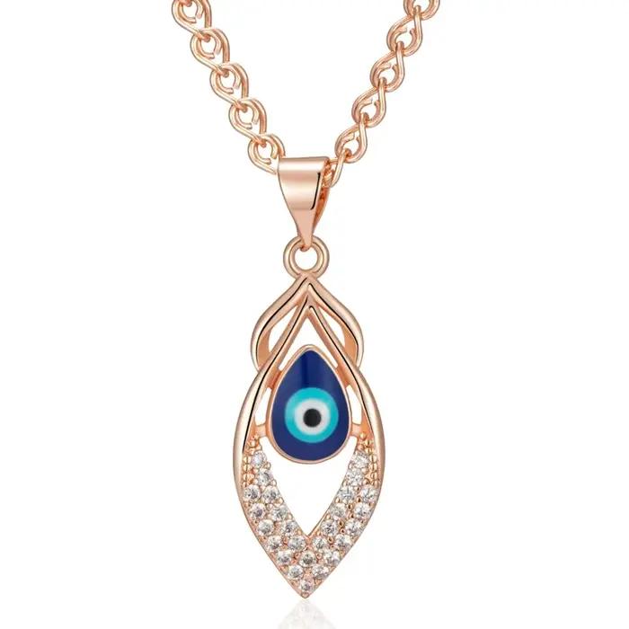 Collier avec pendentif géométrique yeux en émail bleu pour femmes, Double Zircon scintillant, bijoux