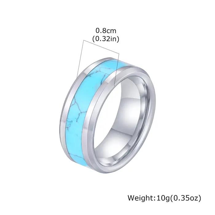 Bagues uniques en pierre naturelle Turquoise, bague en acier tungstène de haute qualité de 8mm pour