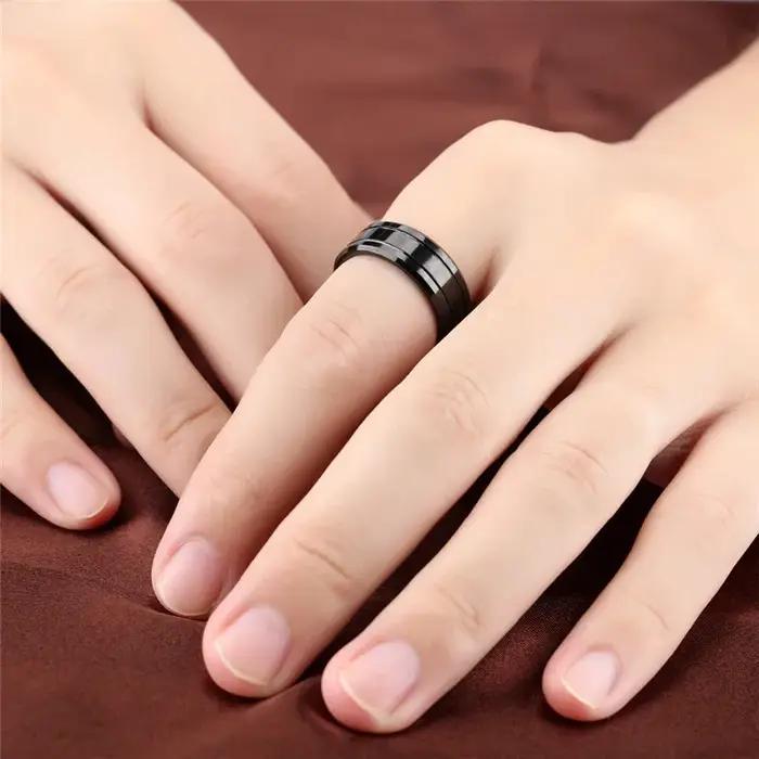 Bague en acier inoxydable noir pour hommes