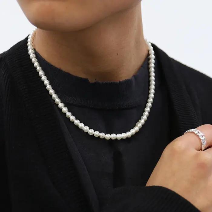 Collier ras de cou classique et élégant en perles blanches pour femmes et hommes