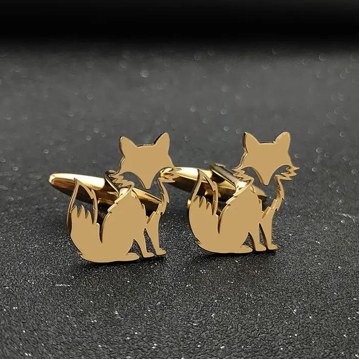 Boutons de manchette pour hommes, chemise française renard, or argenté, bijoux en acier inoxydable de haute qualité, cadeaux d'anniversaire pour hommes, vente en gros