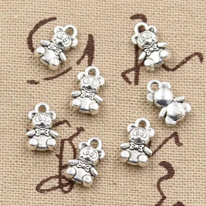 Pendentifs ours en peluche antiques couleur argent 11x7mm, breloques, fabrication de bijoux en argen