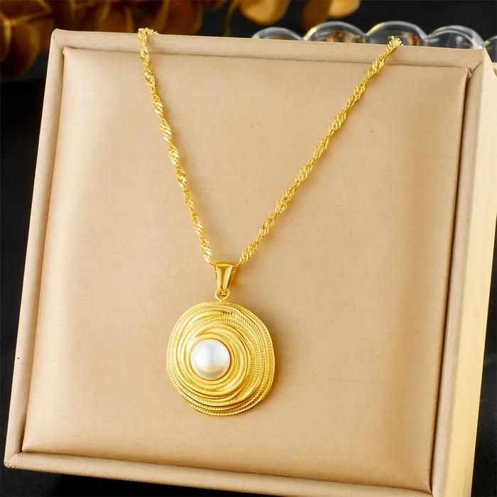 MEYRROYU – collier avec pendentif rond en acier inoxydable