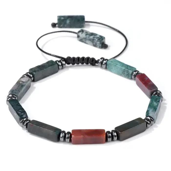 Bracelets de perles rectangulaires d'agates indiennes naturelles pour femmes et hommes