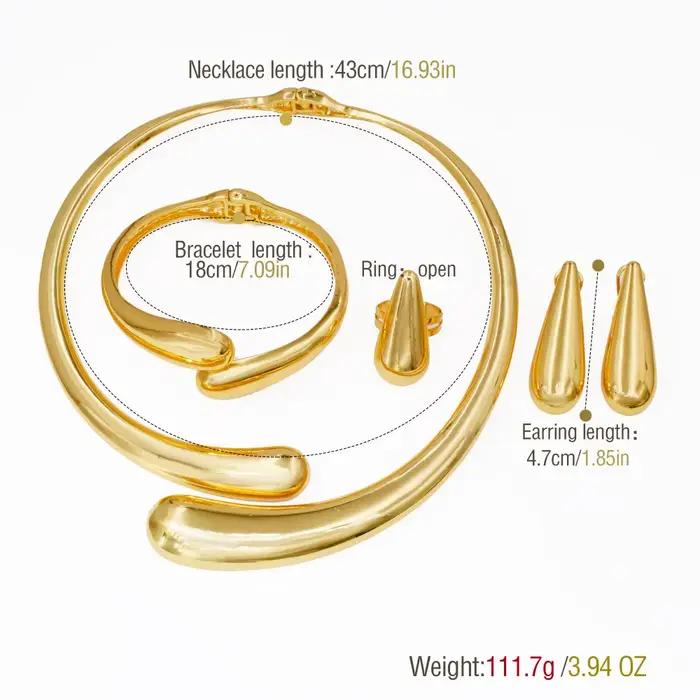 GZJPEI 2025 nouveau ensemble de bijoux exagéré gothique goutte d'eau manchette bracelet anneau Chic lisse métal grand collier boucles d'oreilles cadeau de mariage