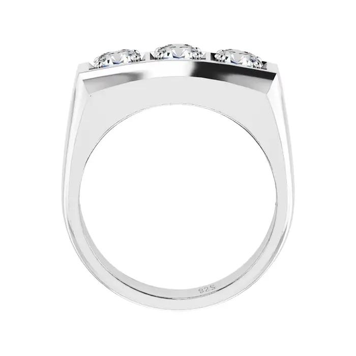 Bague Moissanite lourde à 3 pierres pour hommes et femmes