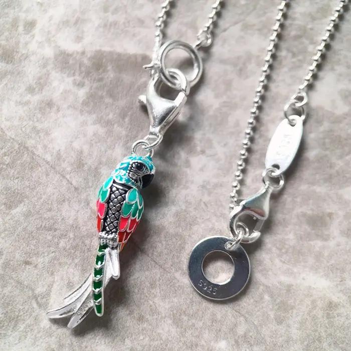 Collier Perroquet Paradis Bohème Coloré en Argent Sterling 925 Cadeau pour Femme Occasions Spéciales