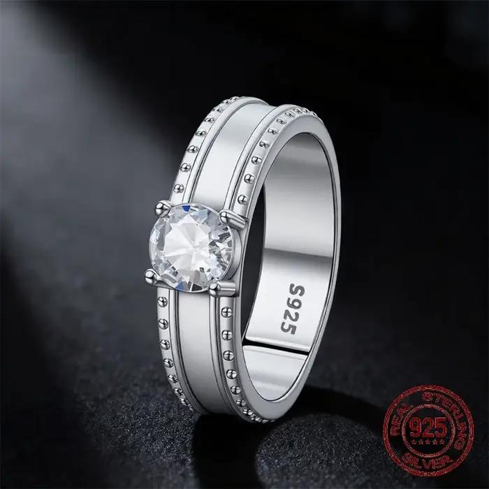 Bague Saint-Valentin en argent sterling 925 avec incrustation de zirconium blanc alliance de couple pour femmes occasions spéciales romantiques