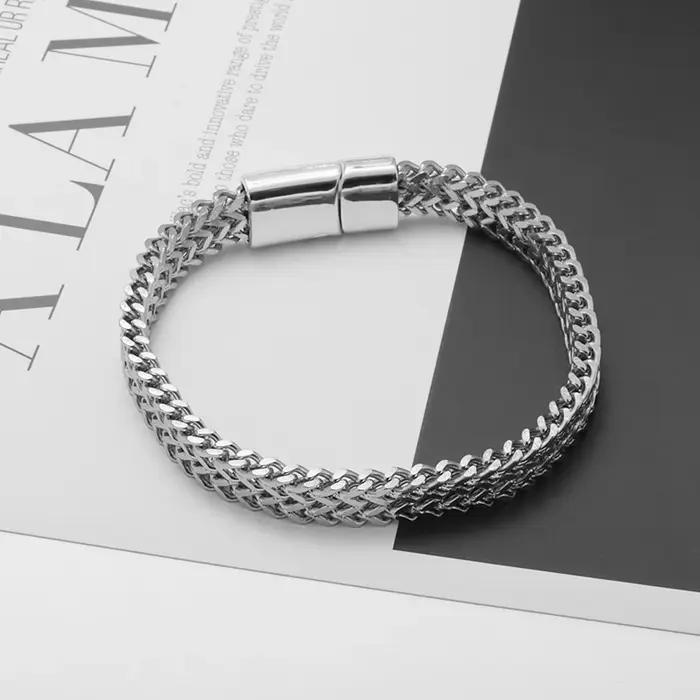 Bracelet de luxe en acier inoxydable pour hommes, couleur argent, chaîne Franco, à la mode, avec fer