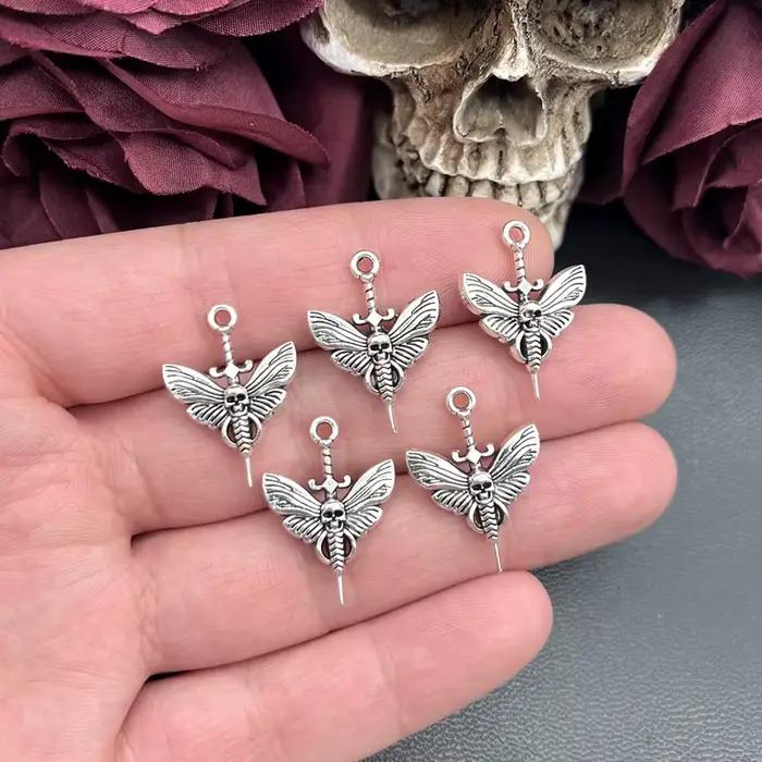 10 pièces 24*18mm Antique couleur argent papillon crâne épée pendentif à breloques concepteur