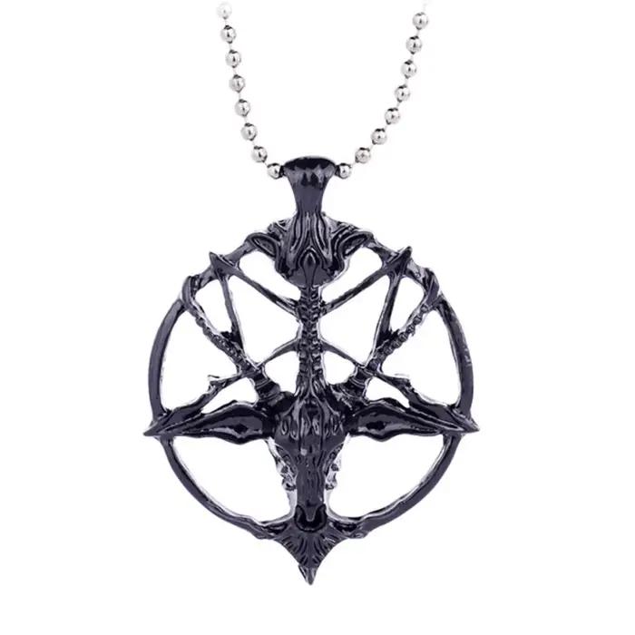 Collier pendentif tête de chèvre Baphomet en bijouterie gothique avec pentagramme inversé et sigil pour hommes occasions spéciales et culture gothique
