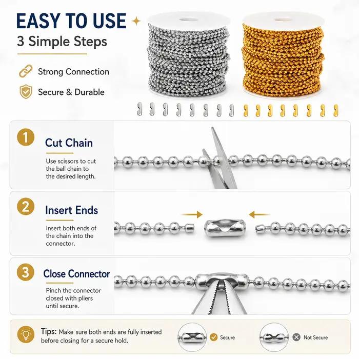 Chaîne à billes ronde de 2 mm