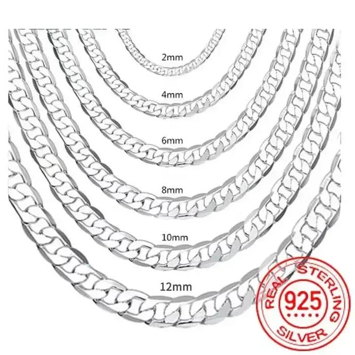 Collier en argent Sterling 925 pour hommes et femmes, 2/4/6/8/10/12MM, 40-75cm, chaîne avec fermoir