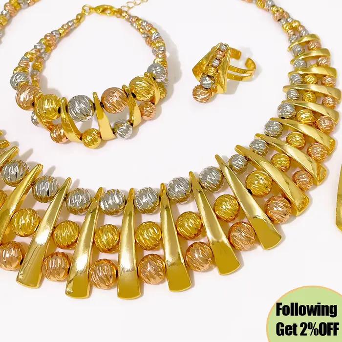 Ensemble de bijoux de luxe GZJPEI en plaqué or 18 carats pour femmes, style italien, pour mariage et fiançailles, collier/boucles d'oreilles/bague/bracelet