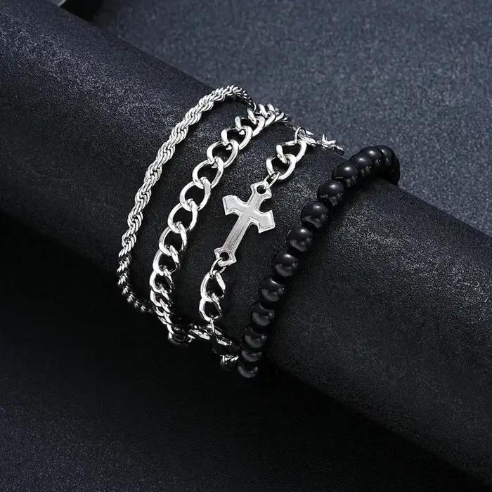 Bracelets en acier inoxydable pour hommes et femmes punk rock style hiphop perles croisées chaînes minimalistes trackers de fitness et humeur bijoux cadeau nouveau