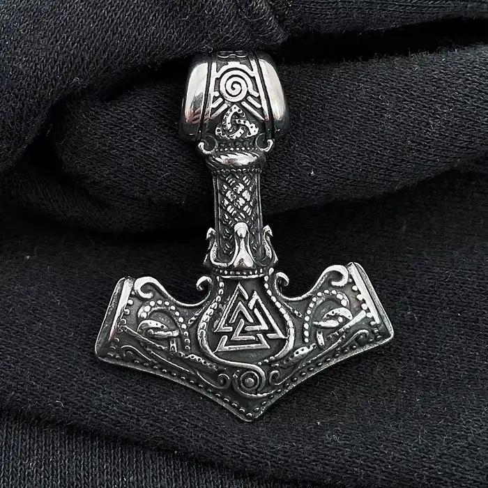 Collier Vintage en acier inoxydable pour homme, pendentif avec marteau de Thor, style scandinave et