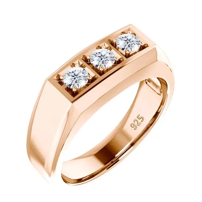 Bague Moissanite lourde à 3 pierres pour hommes et femmes