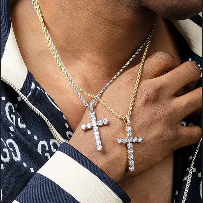 Hip Hop – collier avec pendentif en croix glacée pour hommes et femmes