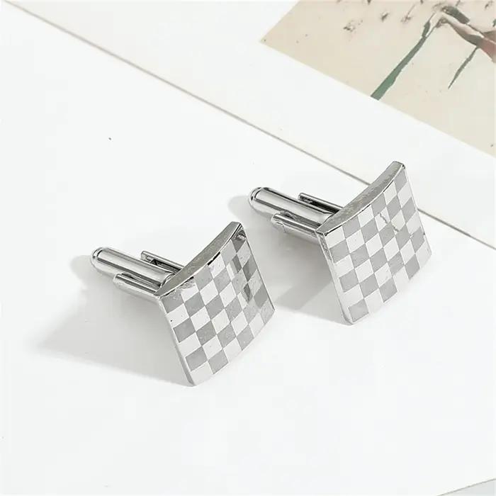 Boutons de manchette en plaqué argent ZRM pour hommes, motif carré romantique, élégants pour occasions spéciales et cadeaux de fête des pères