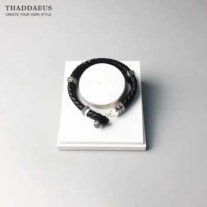 Bracelet à Manchette Boule en Cuir Super Offres Cadeau en Argent Sterling 925 Style Européen Rebelle Punk Occasions Spéciales