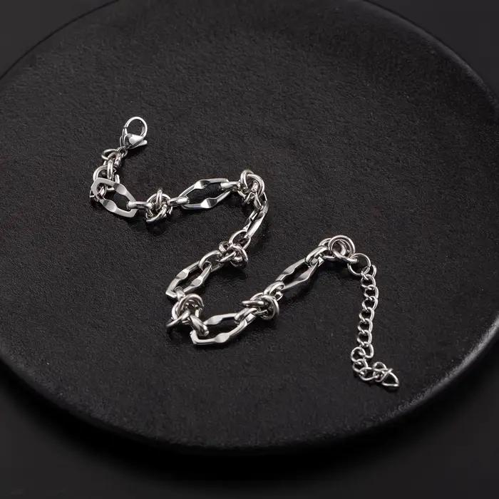 Bracelet en acier titane pour hommes et femmes, maillon de chaîne irrégulier avec détail de nœud, chaîne d'extension réglable, bijoux quotidiens tendance