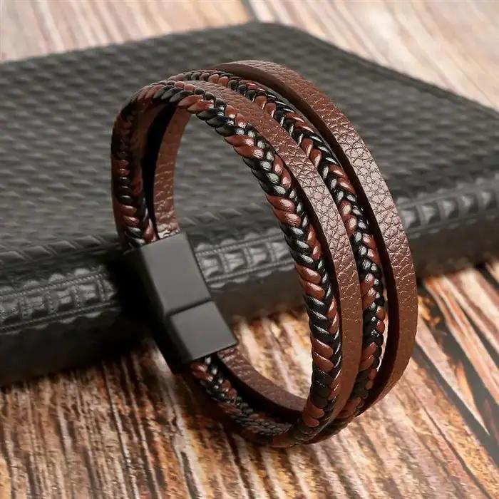 Bracelet en cuir classique pour hommes, nouveau Style, tissé à la main, combinaison multicouche, acc