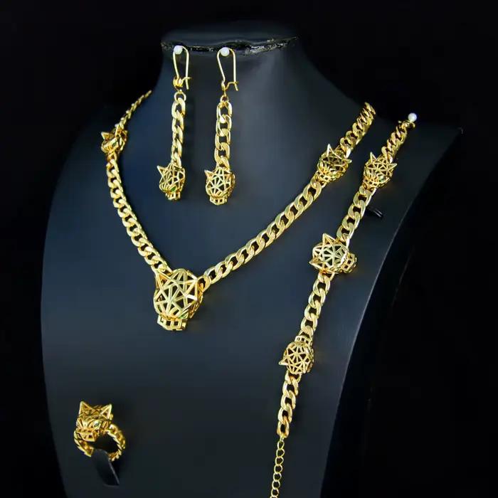 Ensemble de colliers de luxe avec pendentif léopard Hip Hop, plaqué or 21 carats, Punk panthère du moyen-orient, ras de cou, bijoux de fête Vintage arabes