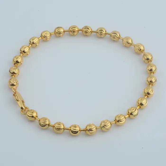 Bracelet de perles plaqué or Rose pour femmes et hommes, 5MM, chaînes de couleur jaune