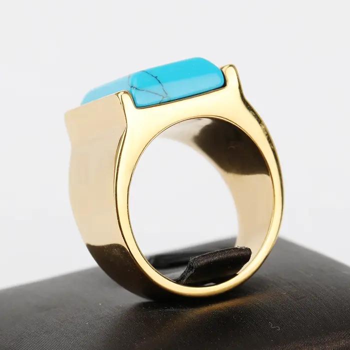 Bague de cocktail KEISHA LENA en acier inoxydable plaqué or 18 carats avec pierre précieuse artificielle pour homme et femme, tracker d'humeur, design géométrique, occasions sociales et spéciales