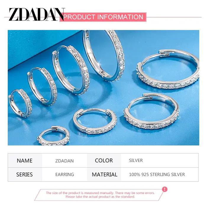 ZDADAN 925 boucles d'oreilles en argent Sterling 8/12/16/20mm Zircon pour femmes bijoux de mode