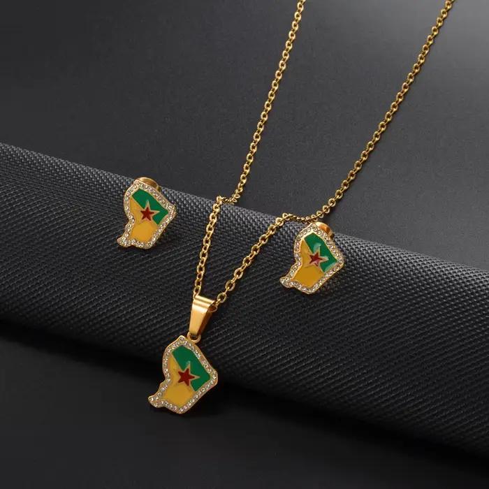 Colliers, boucles d'oreilles et ensembles de bijoux en acier inoxydable et strass avec carte de la Martinique, de la Guyane française et de la Guadeloupe # 619362
