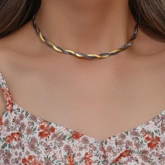 E.B.belle – collier ras du cou tressé en os de poisson pour femme, couleur or et argent, boutique officielle, bijoux en acier inoxydable