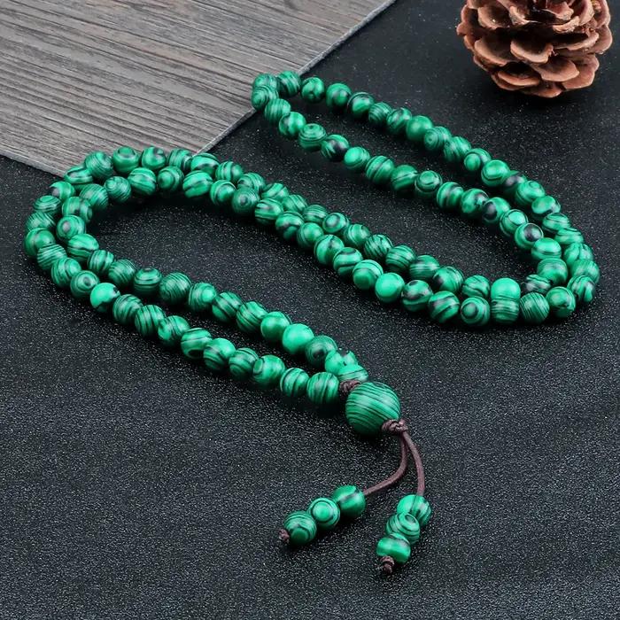 Bracelet et collier de prière en pierre de malachite verte naturelle pour hommes et femmes