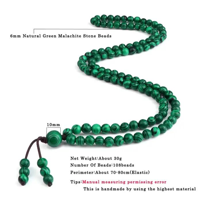 Collier de malachite naturelle en pierre semi-précieuse pour homme et femme colliers de prière et de méditation pour mariage fiançailles et célébrations