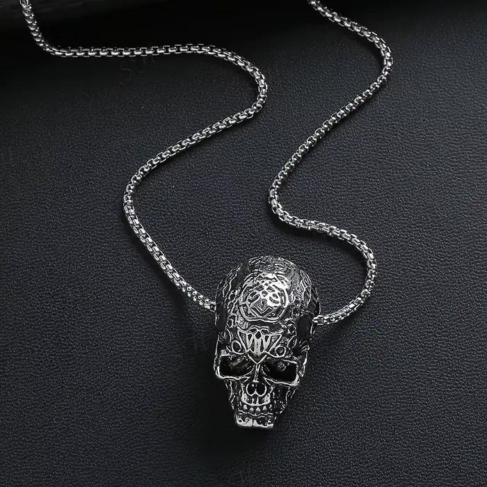 Collier pendentif tête de mort punk vintage en acier allié pour hommes style rétro bijoux cadeaux occasions spéciales