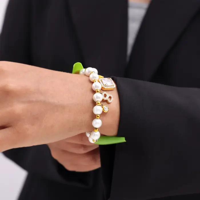 Collier et bracelet en perles de coquillage avec pendentif carré en zircon pour femmes