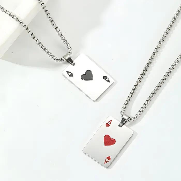 Hip Hop acier inoxydable carte de Poker Ace of Spades collier pour hommes pendentif chaîne cartes à jouer bijoux Ace of Hearts colliers