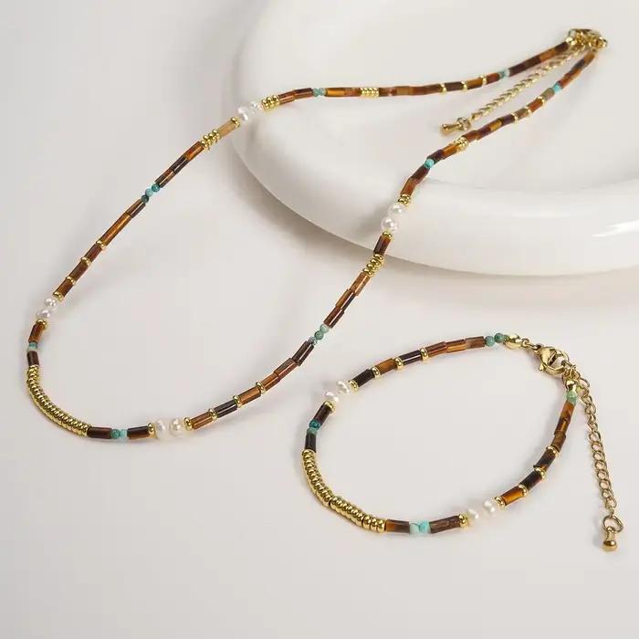 Collier de luxe en pierre d'oeil de tigre, en forme de perle baroque, chaîne de pull, Niche légère,