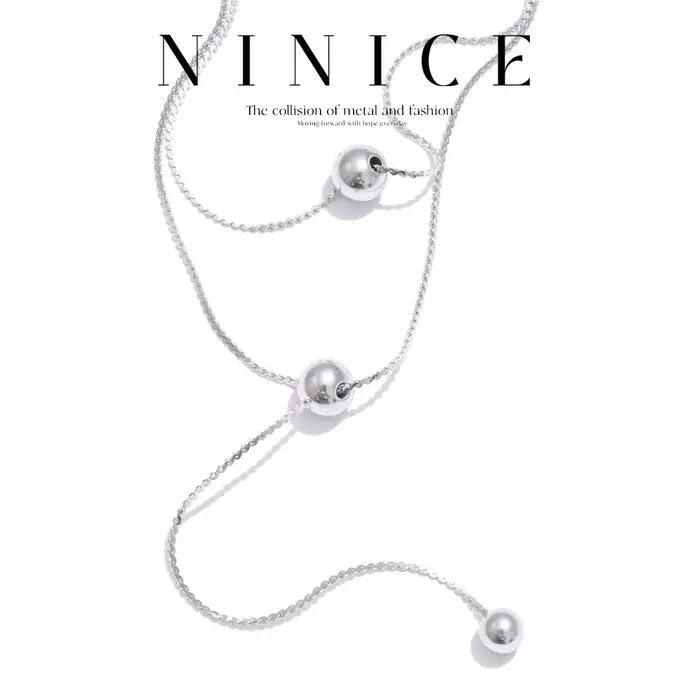 Collier en acier inoxydable avec pendentif de perles rondes, design géométrique en or véritable, cadeau élégant pour femmes, idéal pour les soirées et événements sociaux